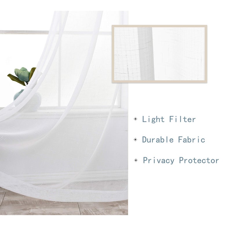 Randall Snow White Faux Linen Sheer Curtain with 8 Metal Grommets Open Weave Window Treatment Drape for Living Room & Bedroom,Modern Privacy & Light Filtering & Light Drapes Curtains 2 Panels, 84Inch - Image 3